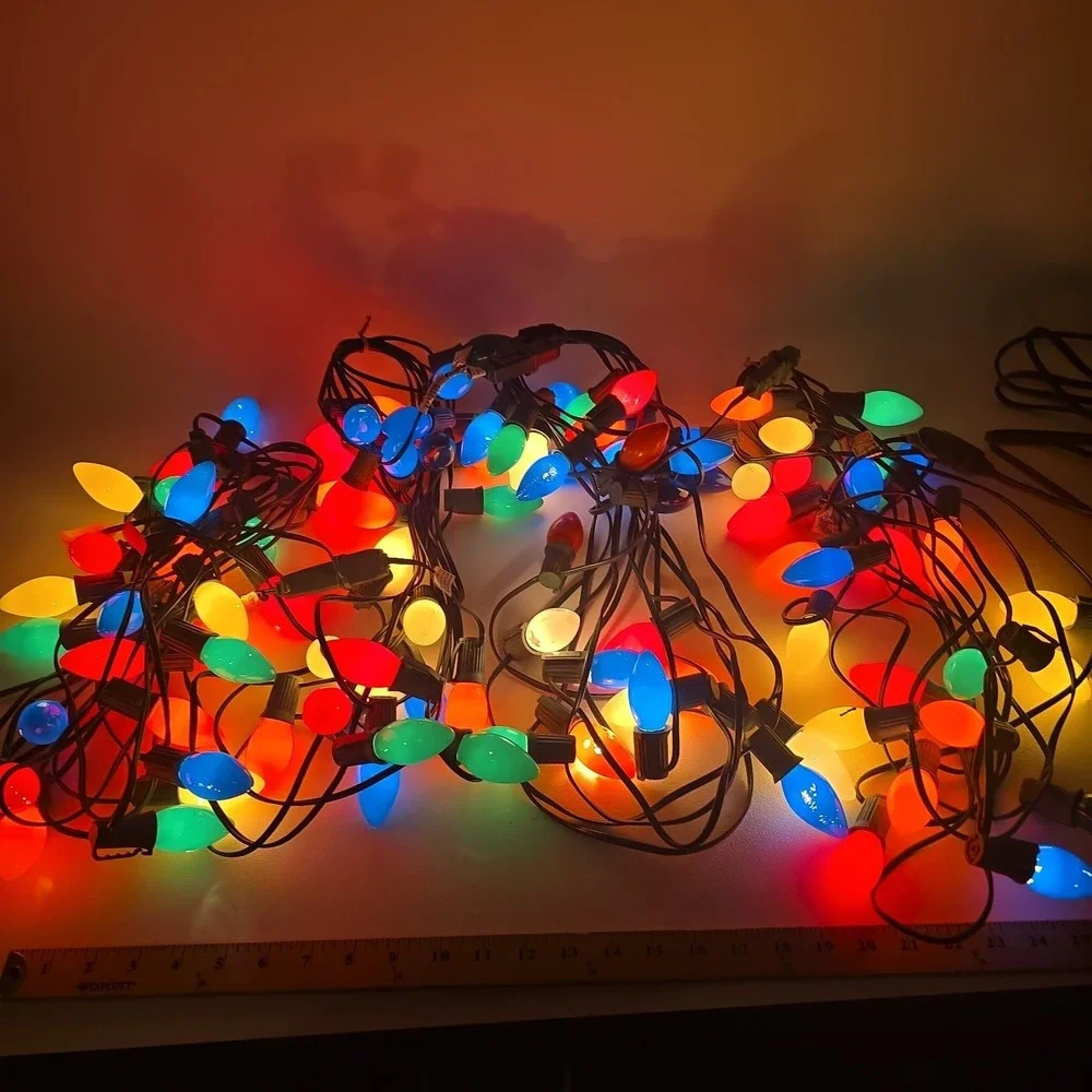 4 Sets of Sylvania Christmas Lights Vintage Indoor/Outdoor 25 C9 Bulbs/String